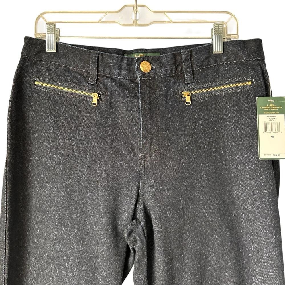Ralph Lauren Women's Nolita Indigo Denim Jeans with Gold Zipper Pockets, 10